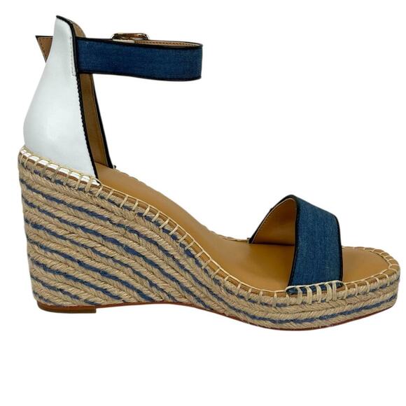 CABi Parker Espadrille Wedge Sandals 4" Heel in Blue and White Women's Size 8 - Picture 6 of 12
